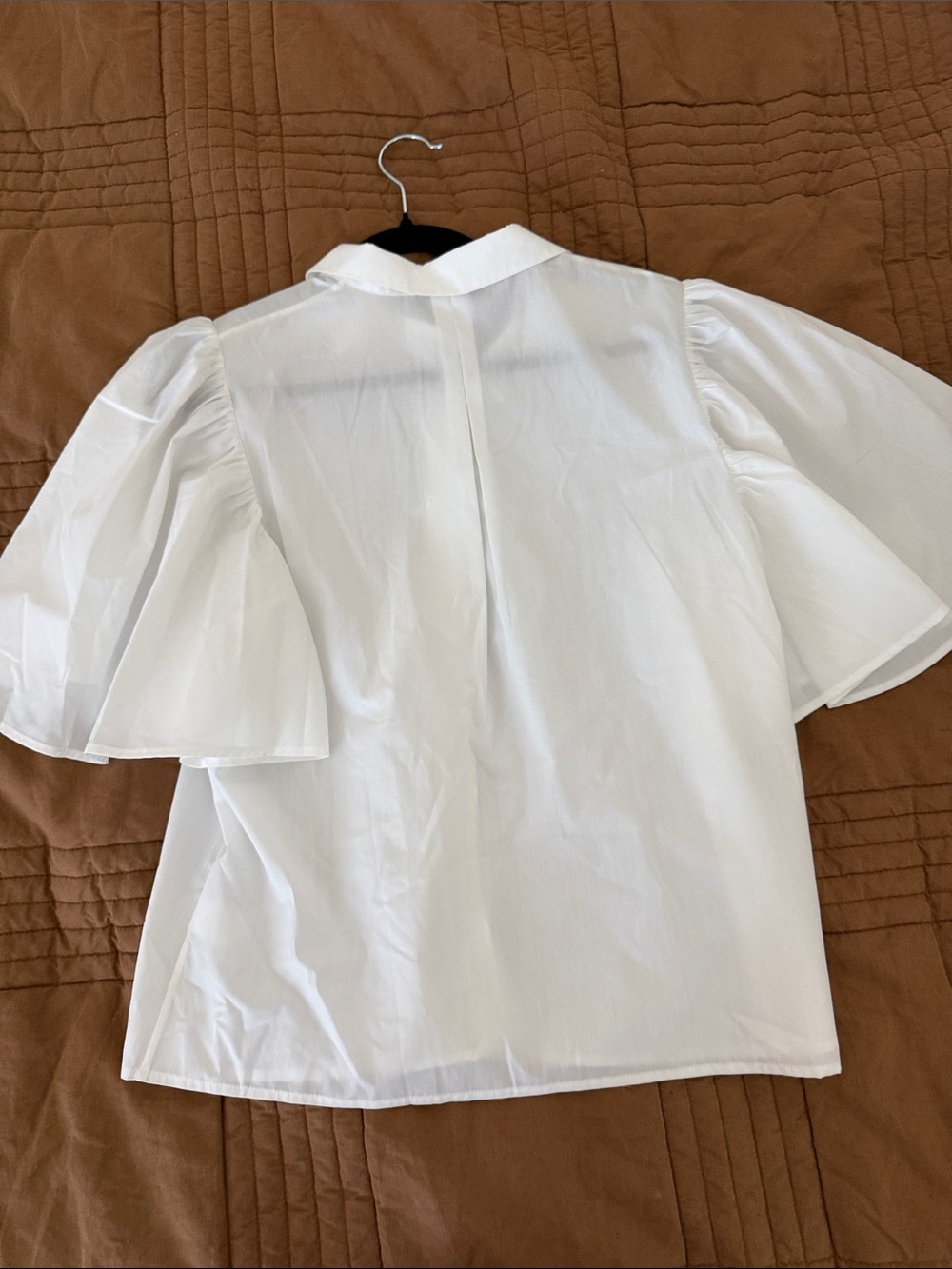 Mac Duggal White Puff Sleeve Button Down Blouse Top Small Cotton Formal - Picture 3 of 3